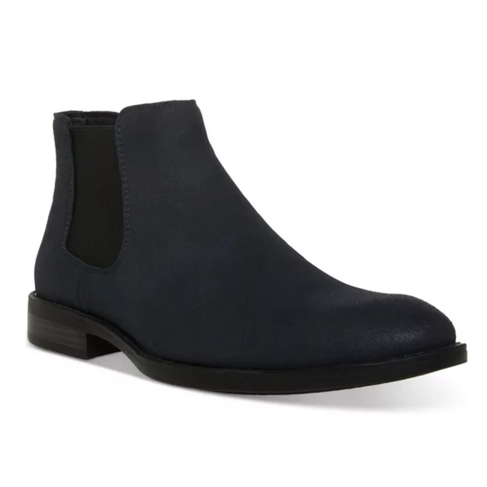 MADDEN Mens Navy Cushioned Goring Maxxin Round Toe Block Heel Chelsea 10.5